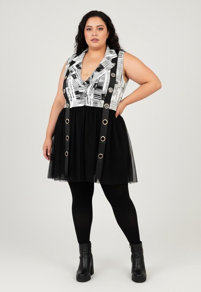 Chaleco de dos materiales denim y tul estampado blanco (C6515)