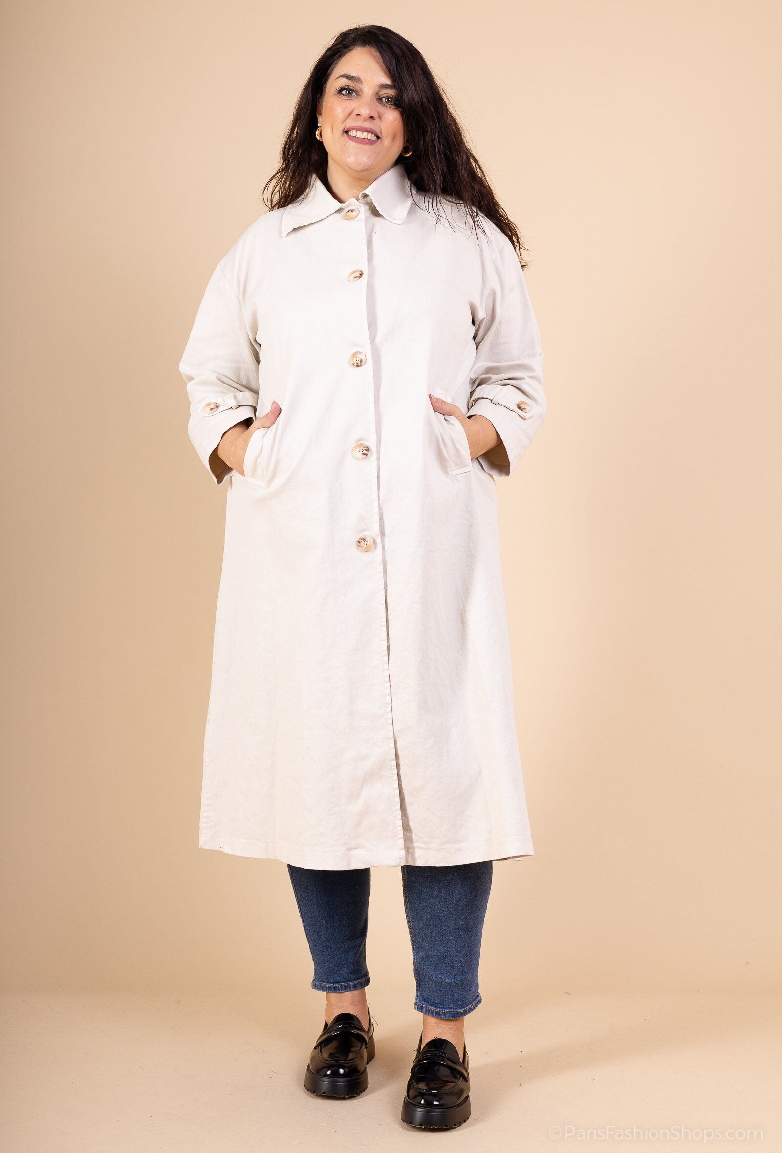 GRANDE TAILLE Manteau lungo in gabardine di cotone PV2562GT