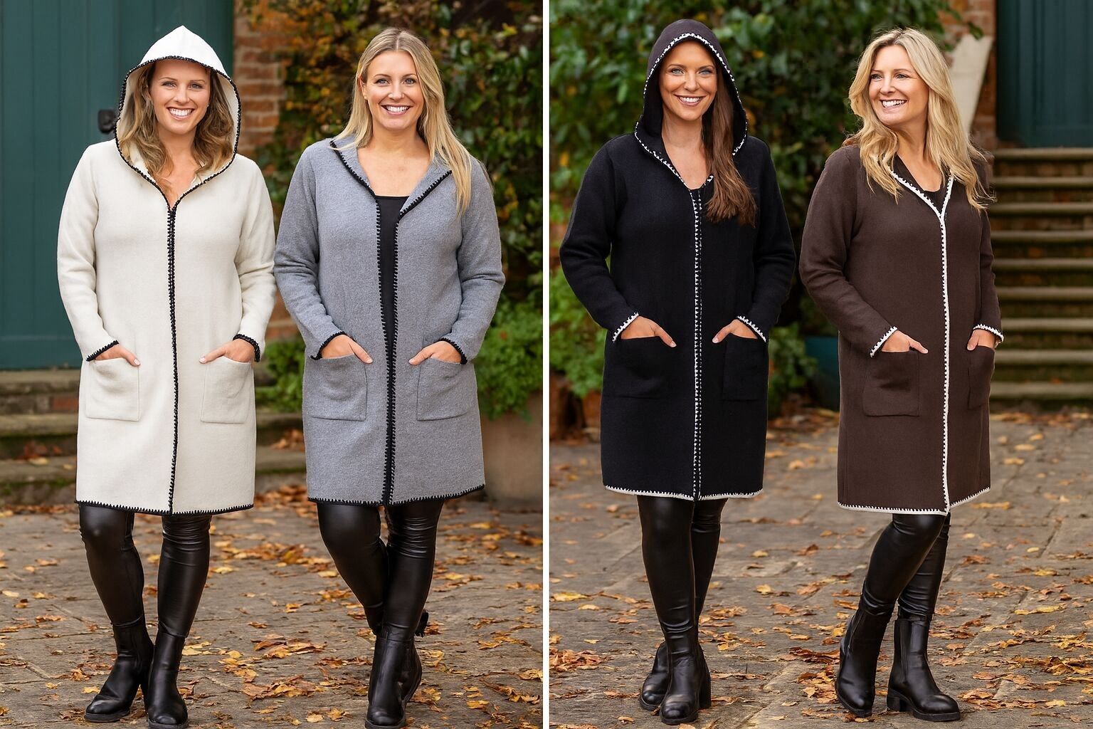 Cappotto con cappuccio e 2 tasche con finiture a contrasto