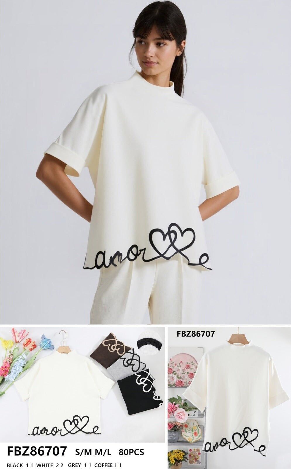 Maglia a collo alto con bordo in Cornelli a forma di cuore