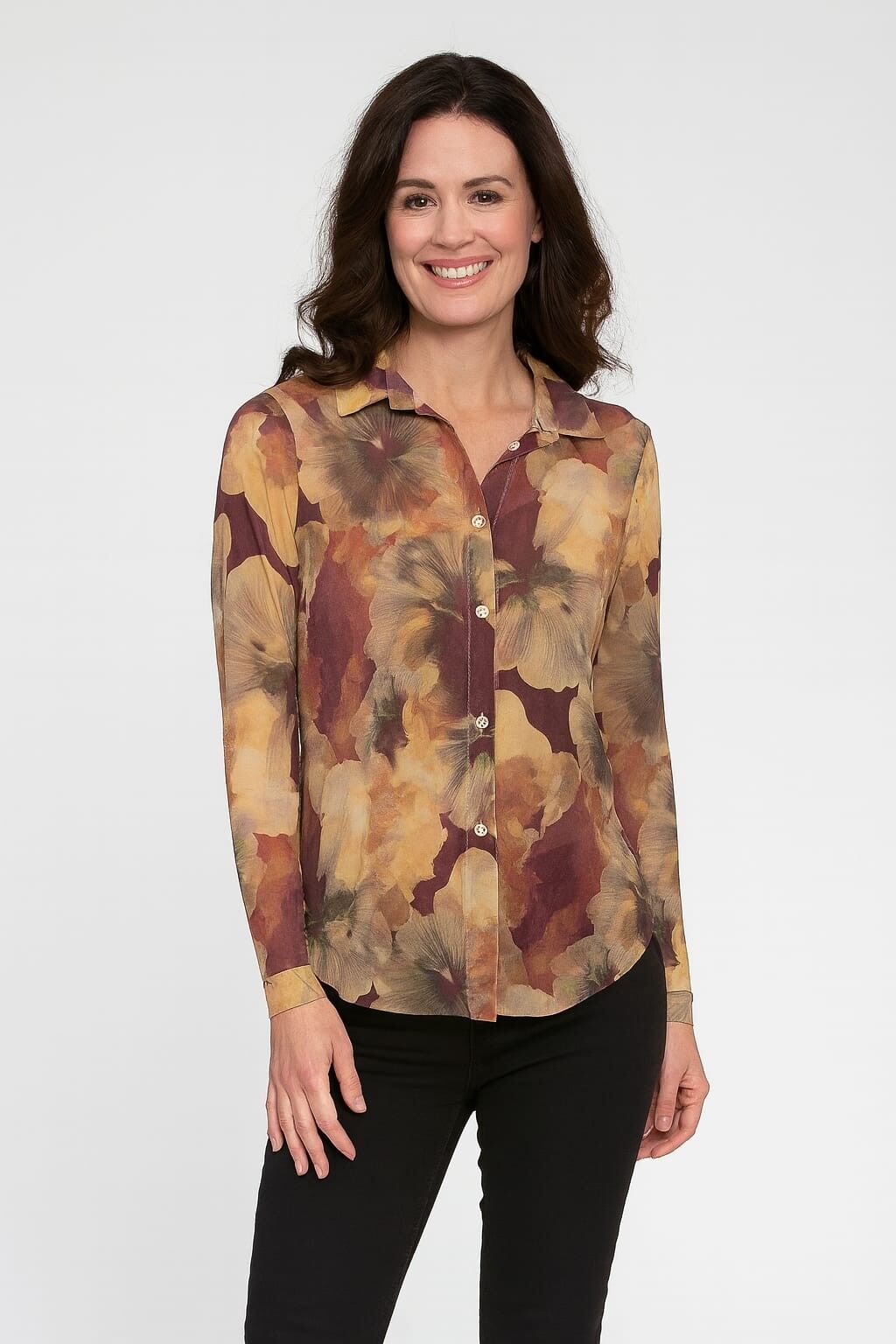 Camicia velata in raso floreale vintage