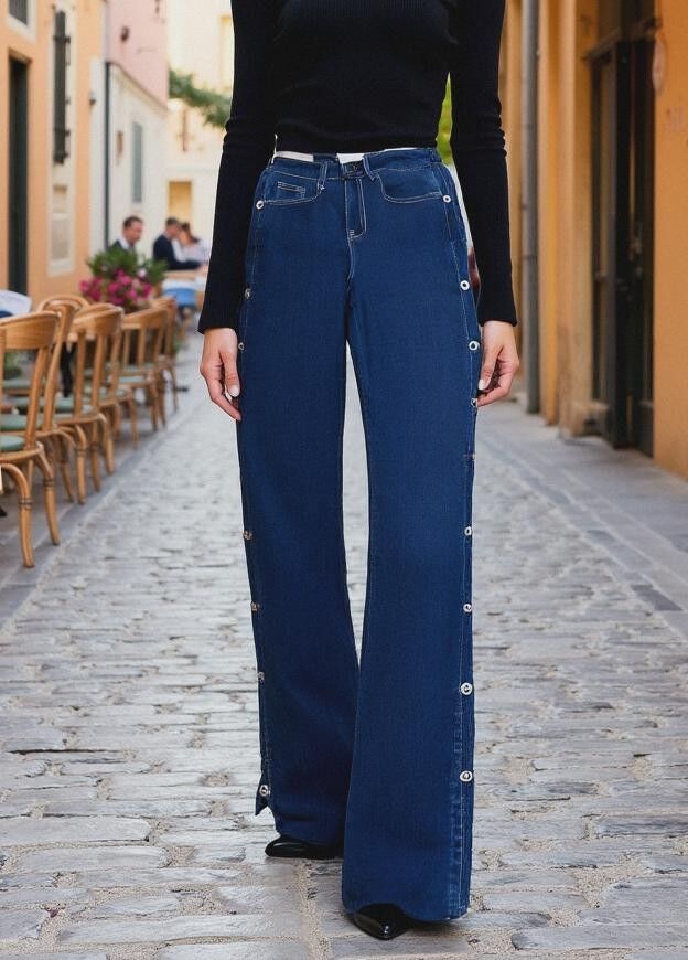 Jeans Voggo a gamba larga con bottoni argentati