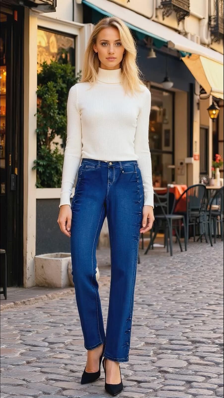 Jeans elasticizzati a gamba larga con borchie laterali vintage