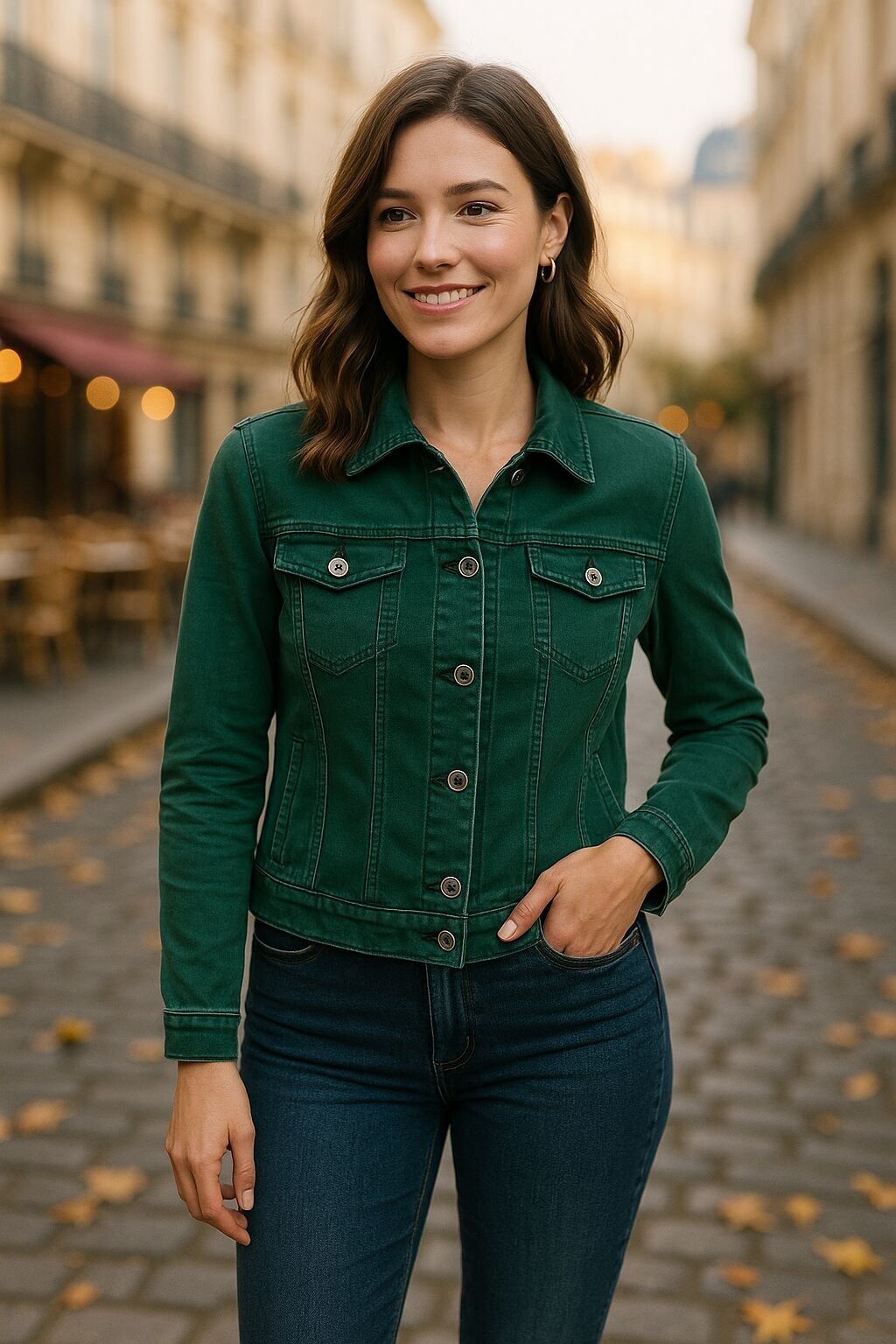 Giacca in denim bielastico in cotone verde foresta Voggo