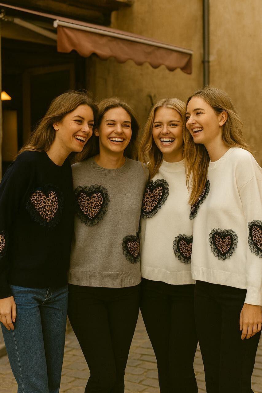 Maglione con volant a forma di cuore leopardato 3D