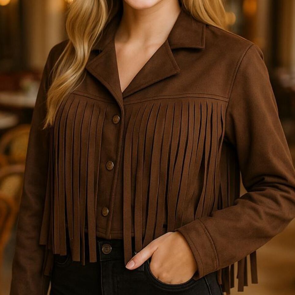 Giacca in camoscio con bottoni e nappe