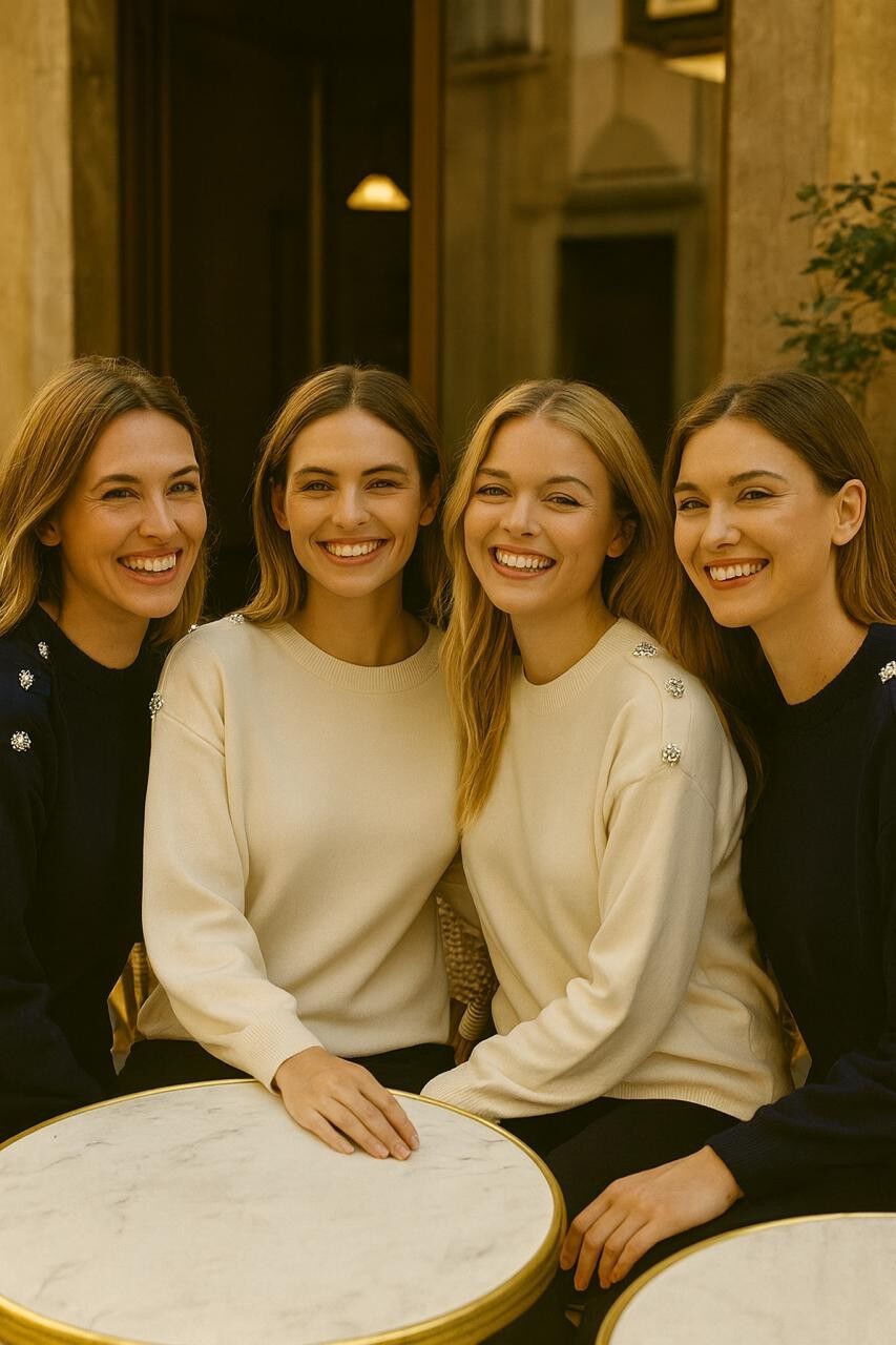 Jersey de cuello redondo con adornos de cristal