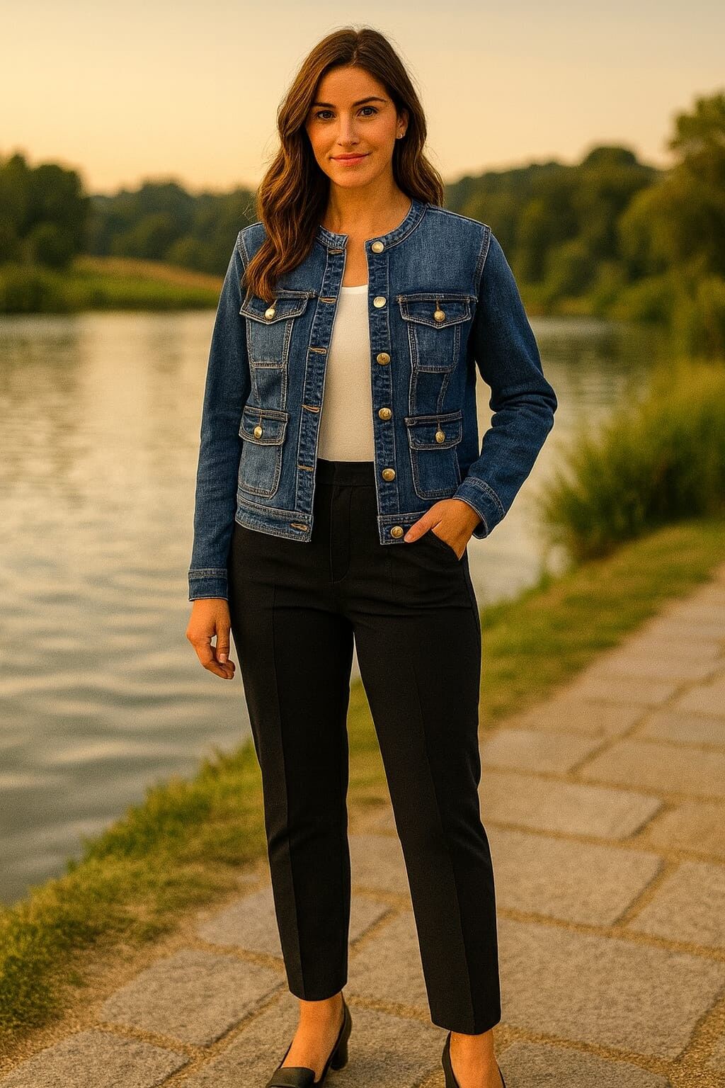 Chaqueta vaquera mandarín con botones dorados Voggo