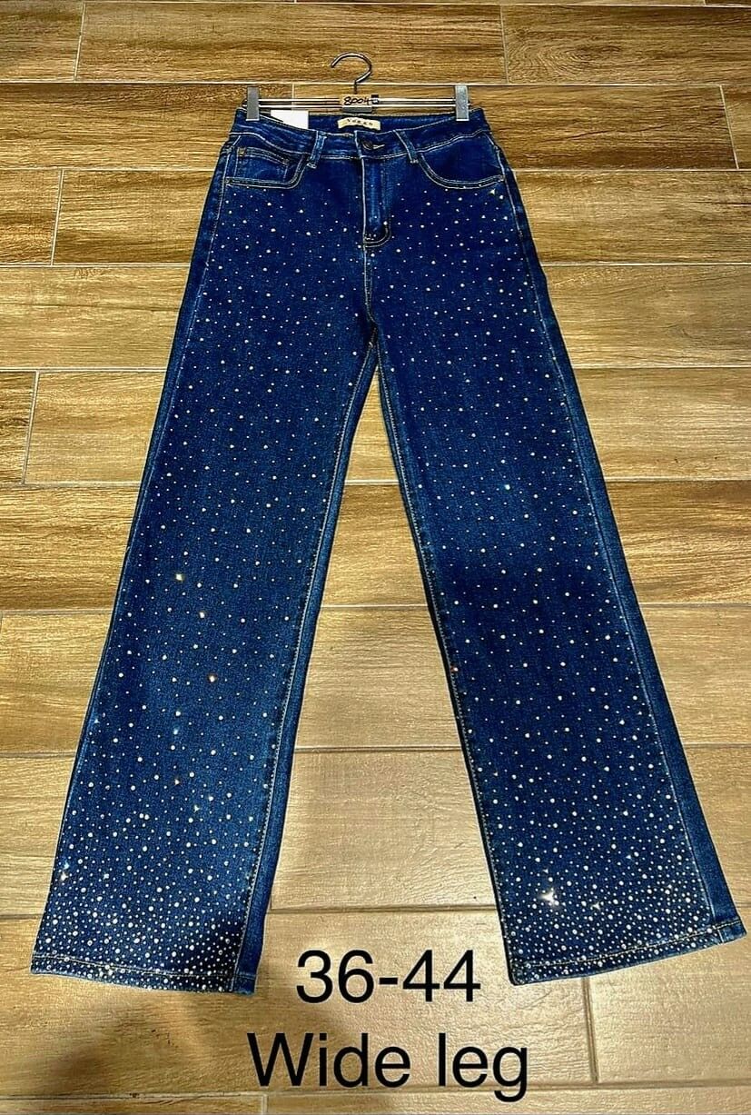 Vaqueros Voggo de pierna ancha color índigo con adornos de cristal