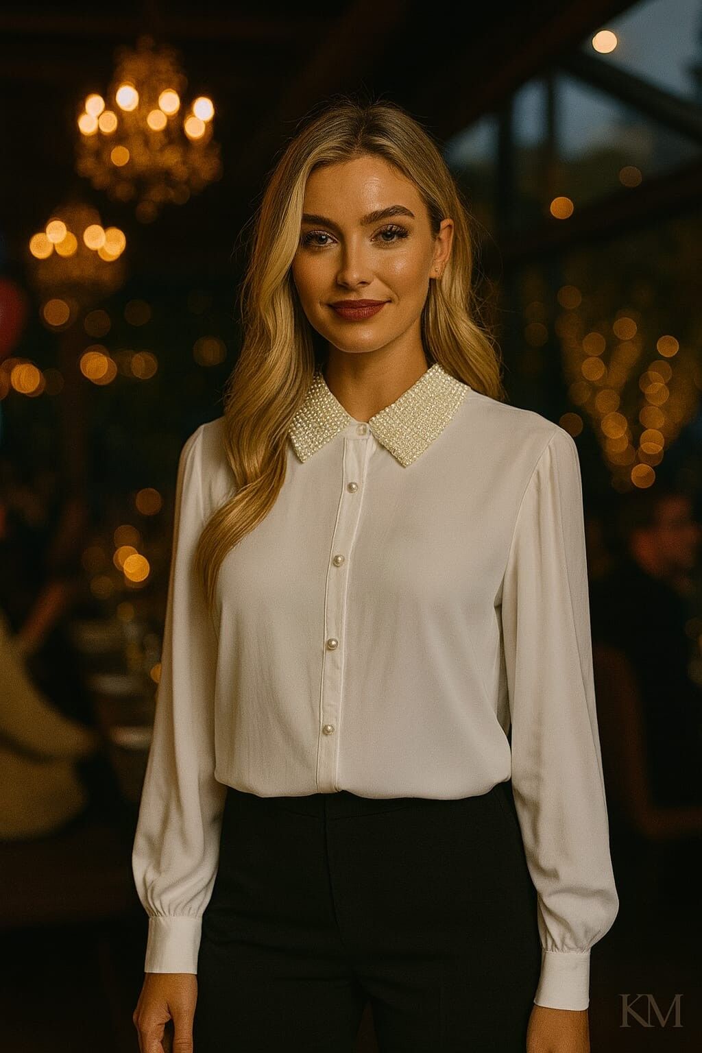 Chemise à boutons de luxe à col perlé