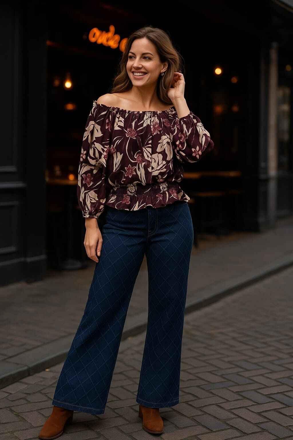 Jeans Voggo de pierna ancha con textura de diamante en índigo