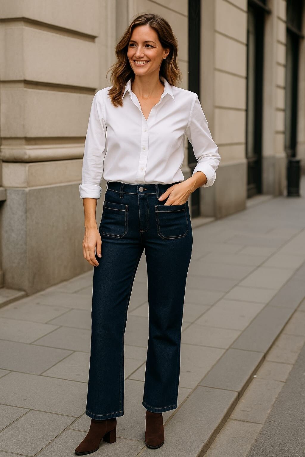 Vaqueros de pierna ancha con dos bolsillos delanteros en color índigo oscuro