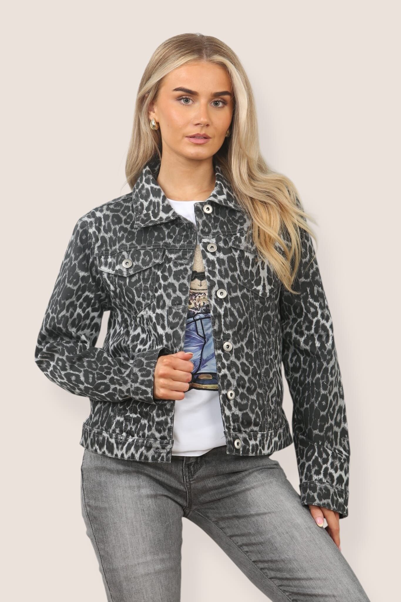 Leopard Print Denim Cotton Stretch Jacket