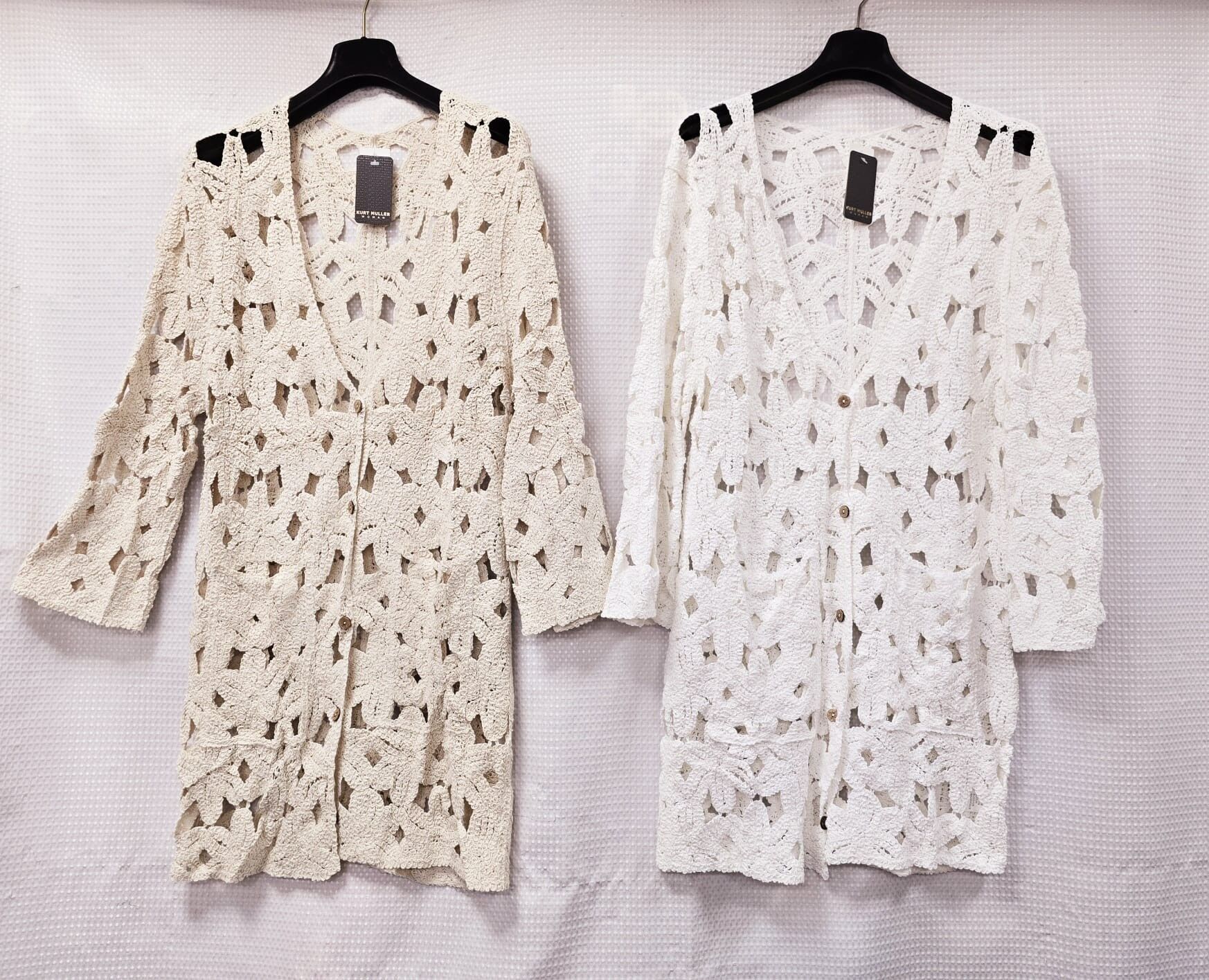 Cárdigan largo de algodón de ganchillo con dos bolsillos