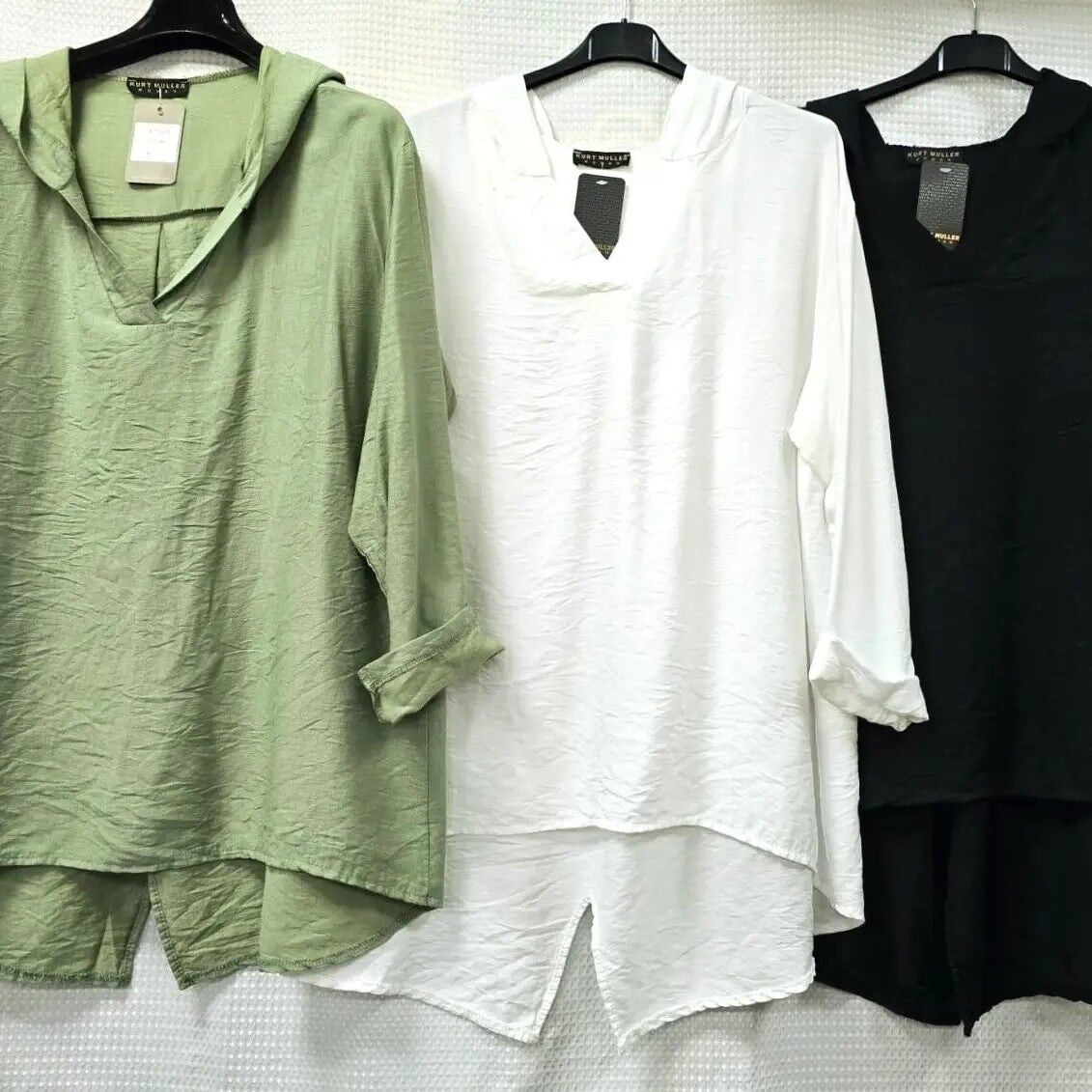 Túnica con capucha en V de aspecto lino