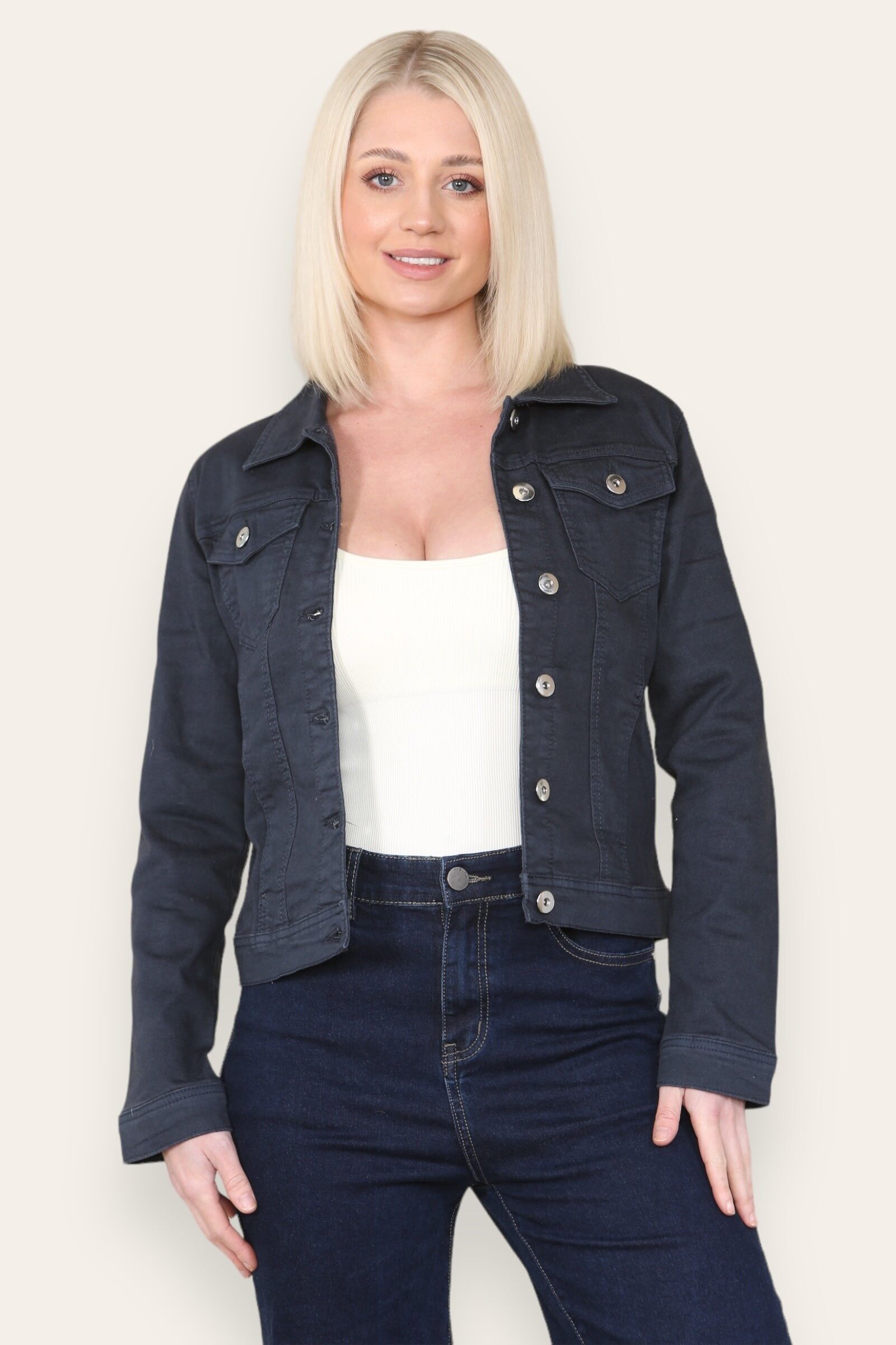 Giacca in denim elasticizzato blu navy patriot di Kurt Muller