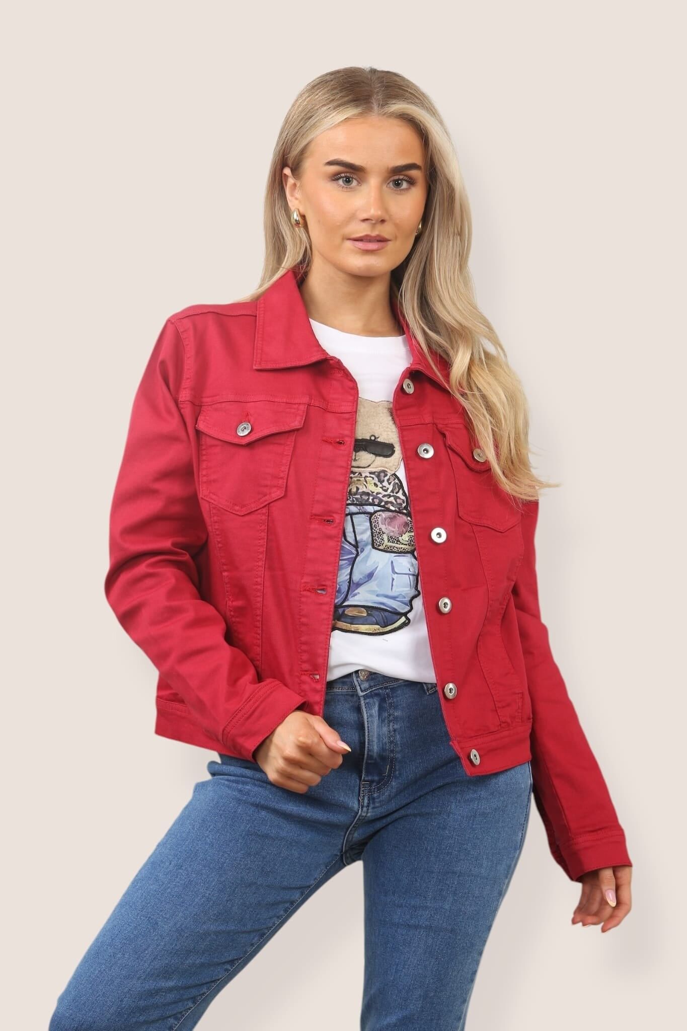 Giacca in denim elasticizzato di cotone lavato rosso di Kurt Muller