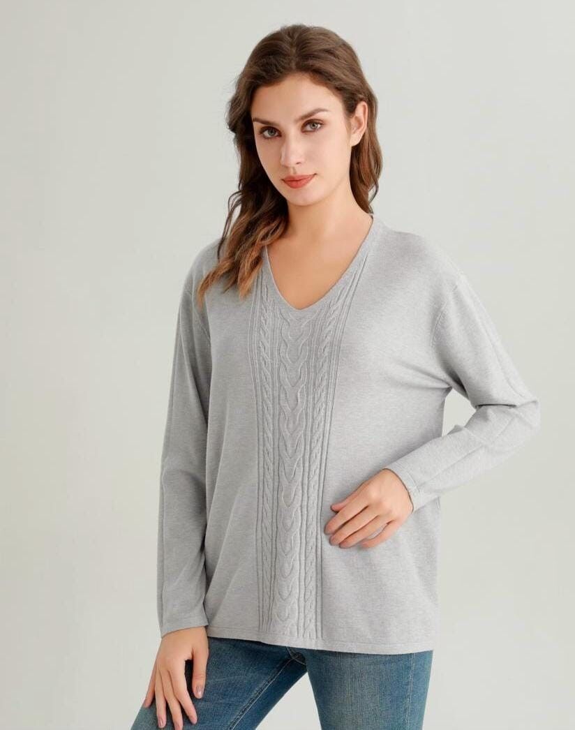 Jersey de punto fino y suave con trenza en V en el frente