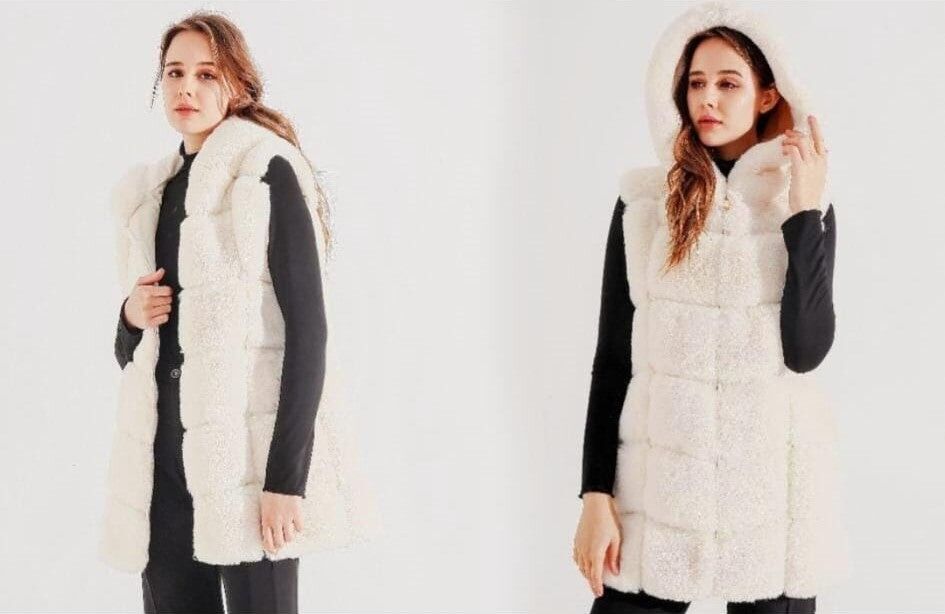 Gilet in pelliccia sintetica con cappuccio
