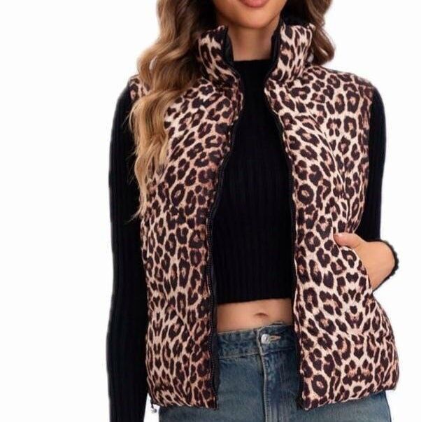 Gilet reversibile con stampa leopardata