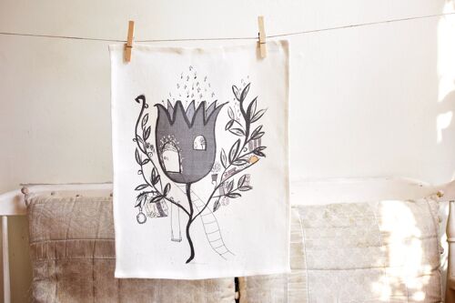 Flower House kitchen towel, organic linen