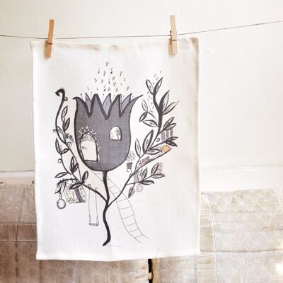 Flower House kitchen towel, organic linen