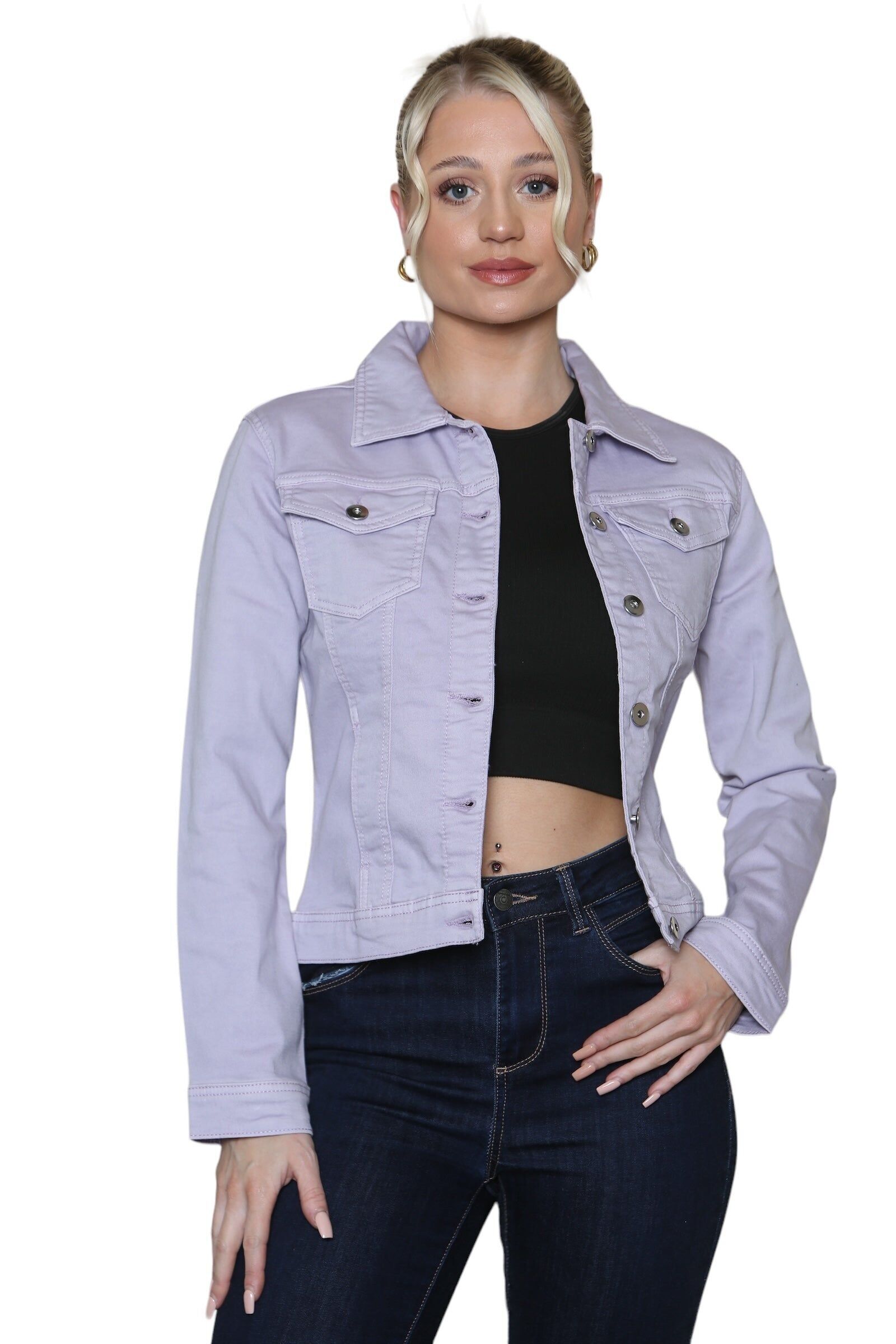 Lila Denim-Baumwoll-Stretchjacke