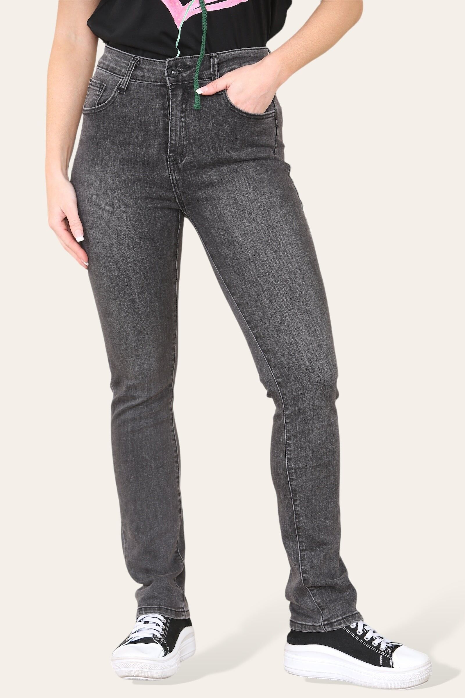 Dunkelgraue Stretch-Jeans mit geradem Bein