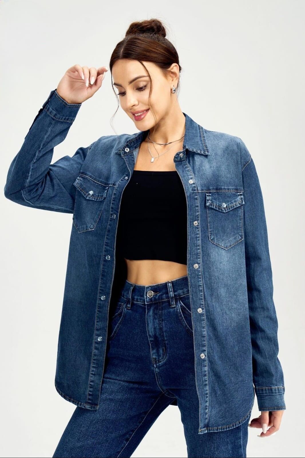 Vintage Cotton Denim Pearl Shirt