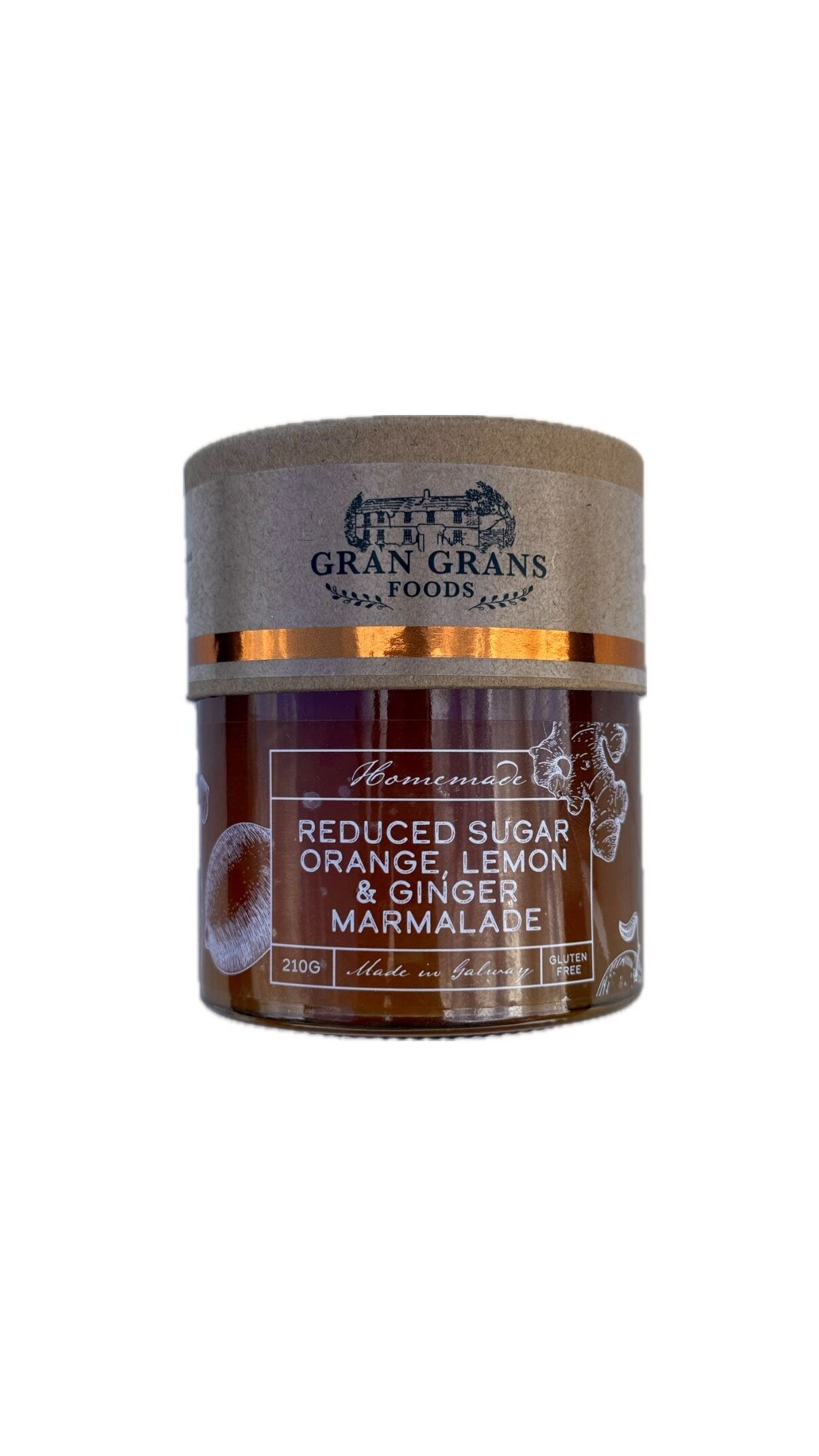 Marmellata fatta in casa di arance, limoni e zenzero con zucchero ridotto