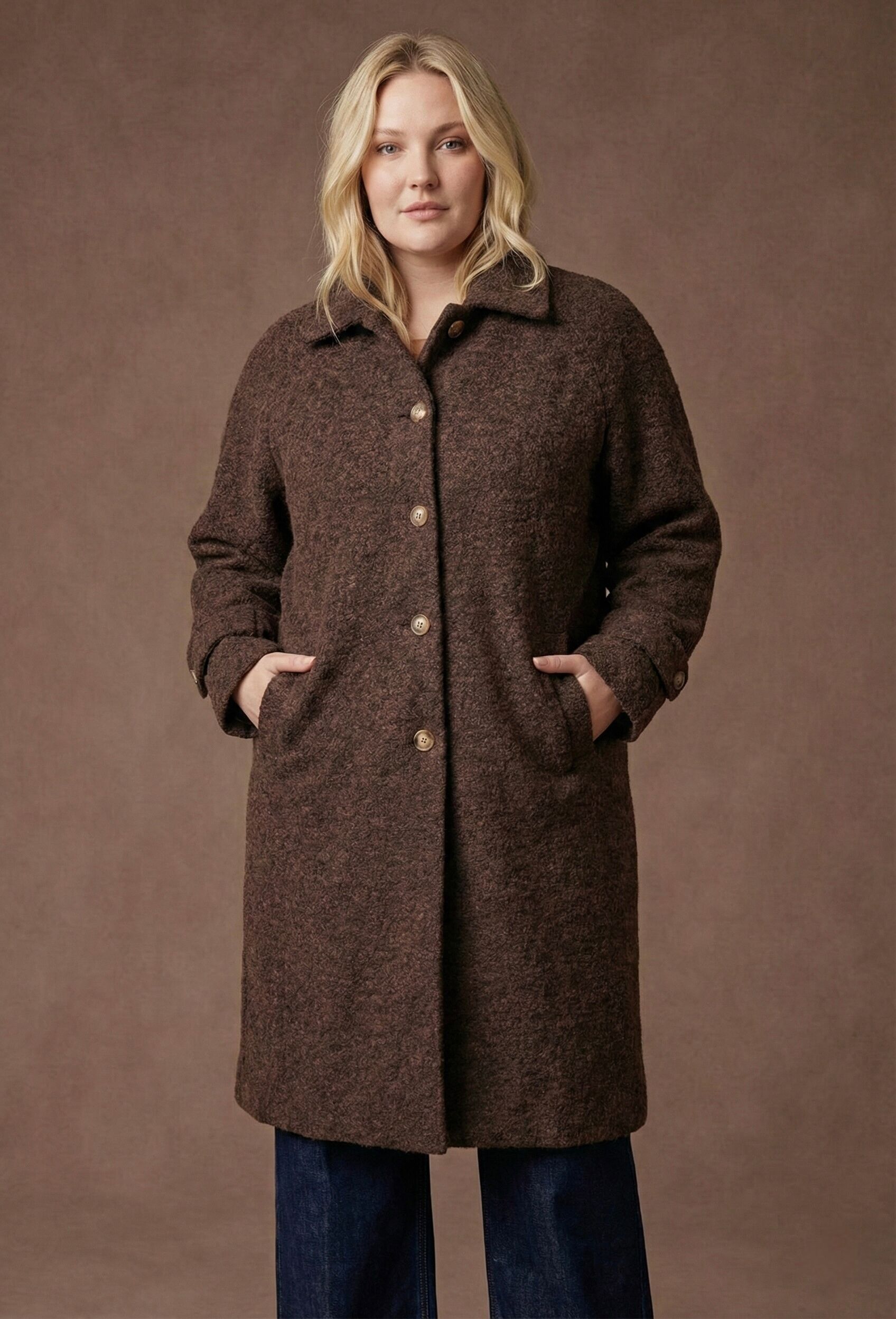 GRANDE TAILLE Manteau long en maille bouclette PV2552GT