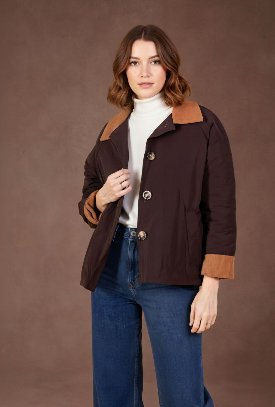 Abito con bottoni in velluto stampato a contrasto PV2570