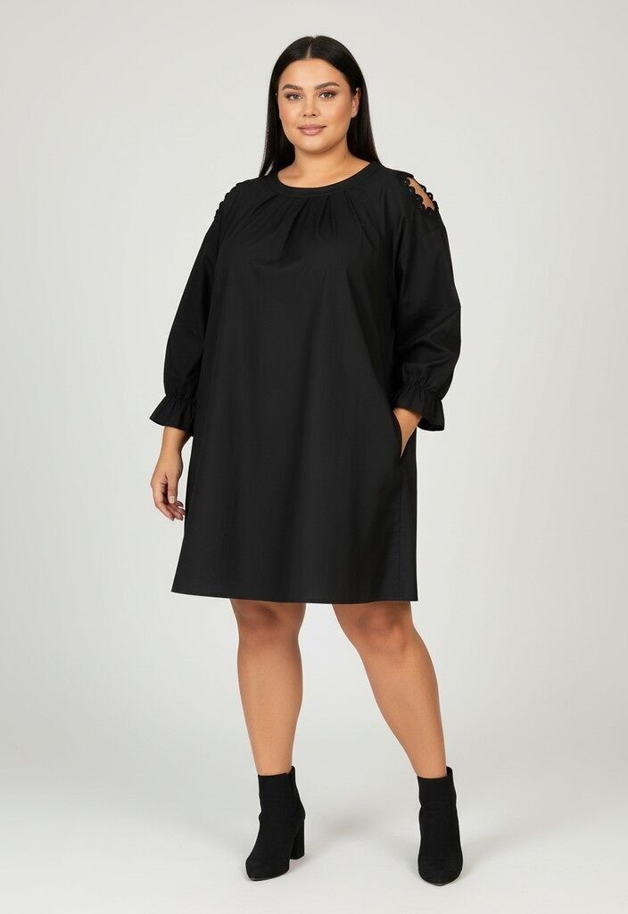 Vestido negro plisado de talla grande (C6608)