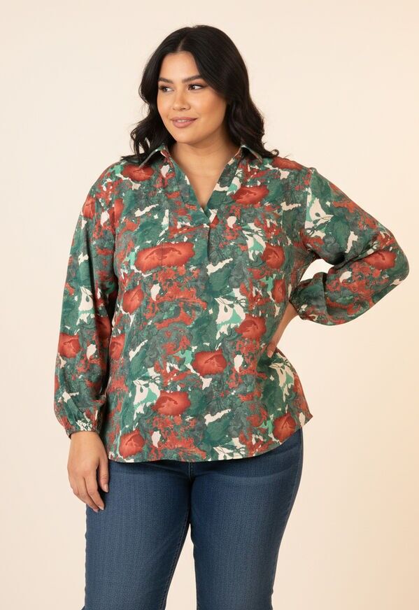 Camisa estampada verde de talla grande (C6632)