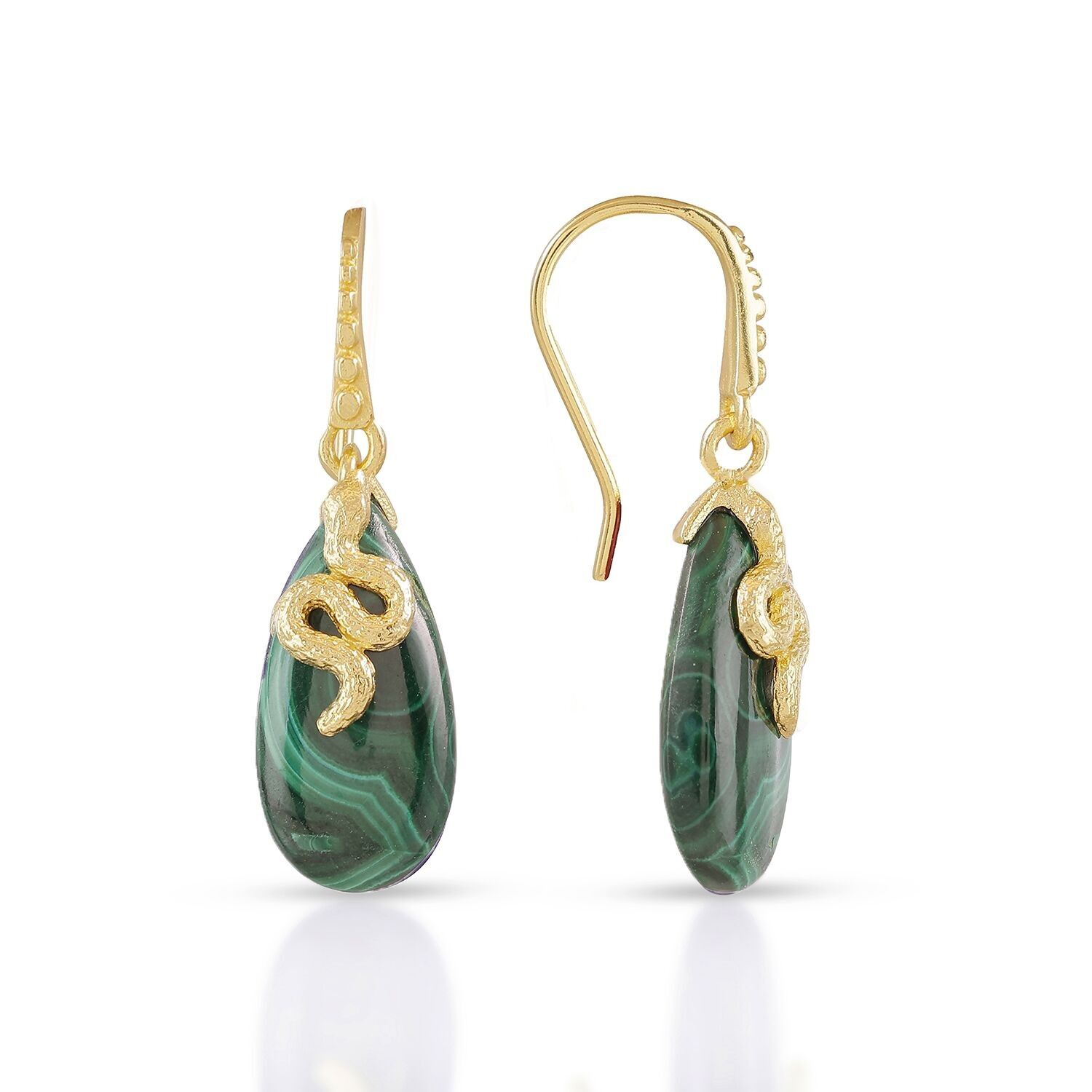Orecchini pendenti con pietre preziose Medusa AZUNI in malachite con confezione regalo