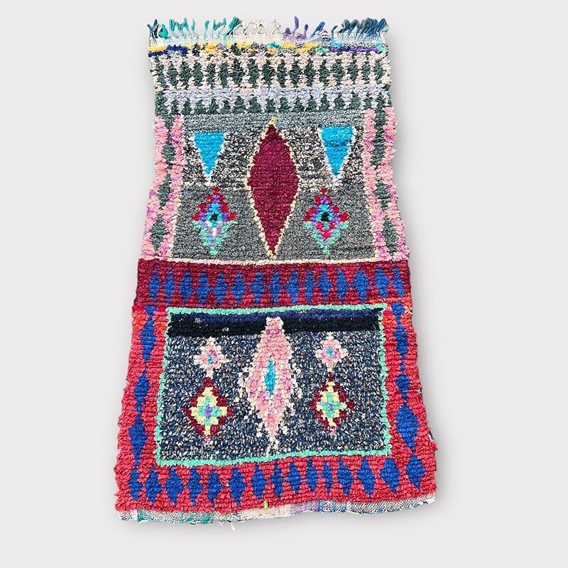 Rhombe – Tappeto marocchino Boucherouite 97×180 cm – Tappeto in lana e tessuto colorato tessuto a mano