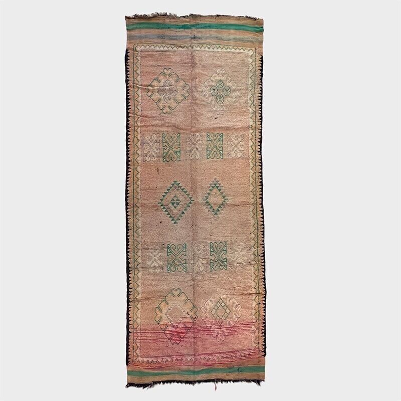 Tappeto berbero Boujaad vintage 143×354 cm – Tenui sfumature rosa e verdi con storia
