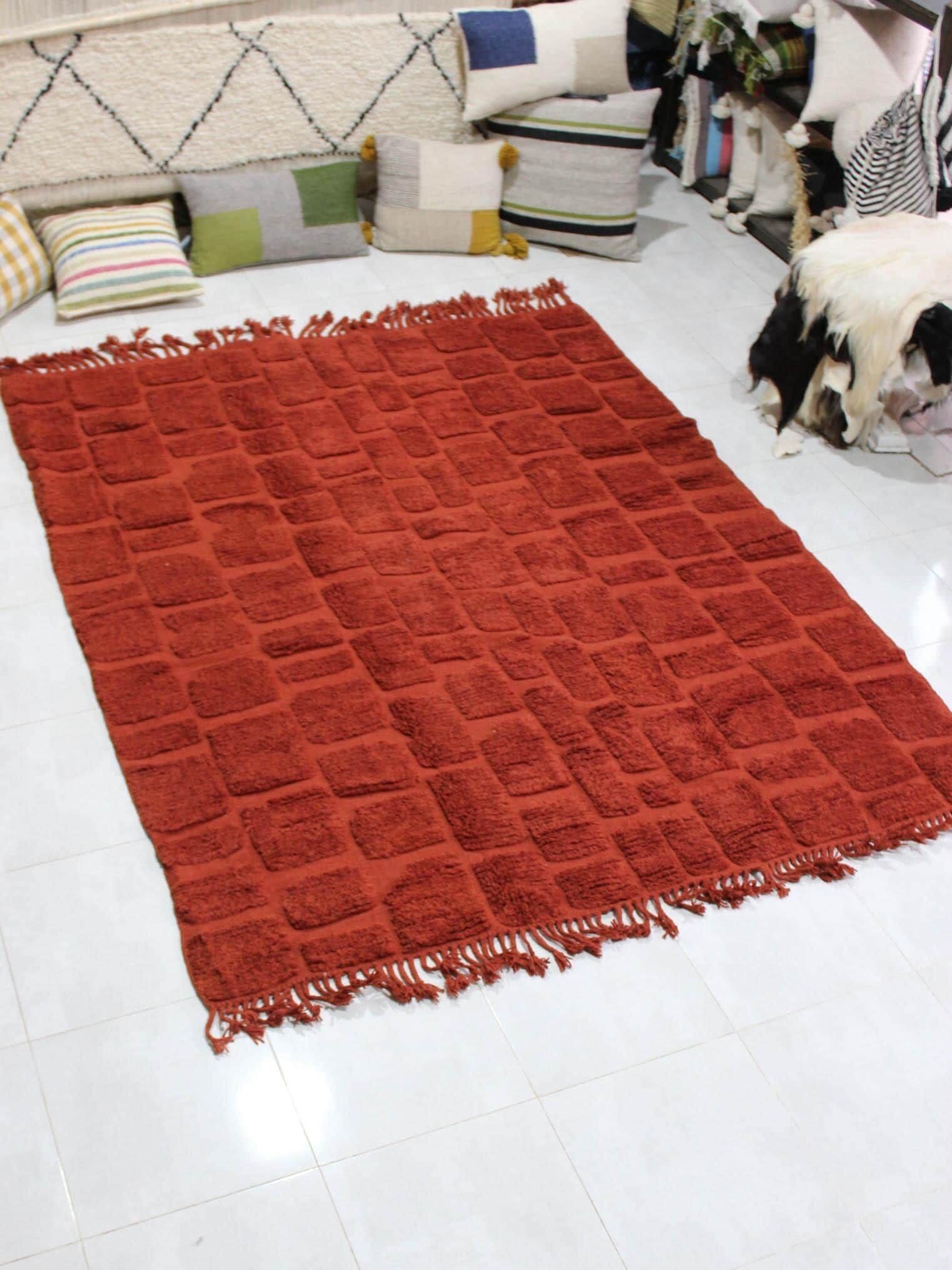 Autentico tappeto marocchino in terracotta – Tappeto berbero in lana tessuto a mano color bordeaux – 100% lana tessuta a mano