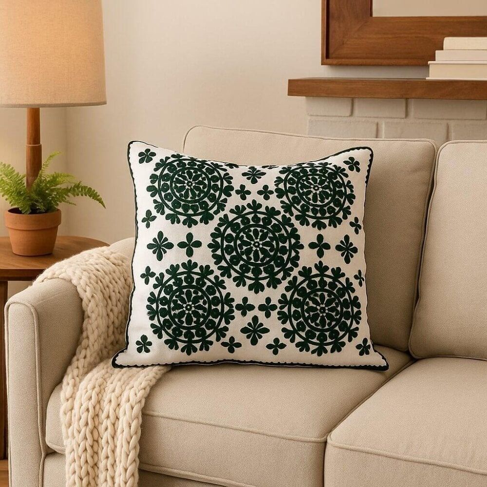 Moroccan Embroidered Sofa Cushion Covers with Medallion Pattern – 18"x18" (45cmx45cm)