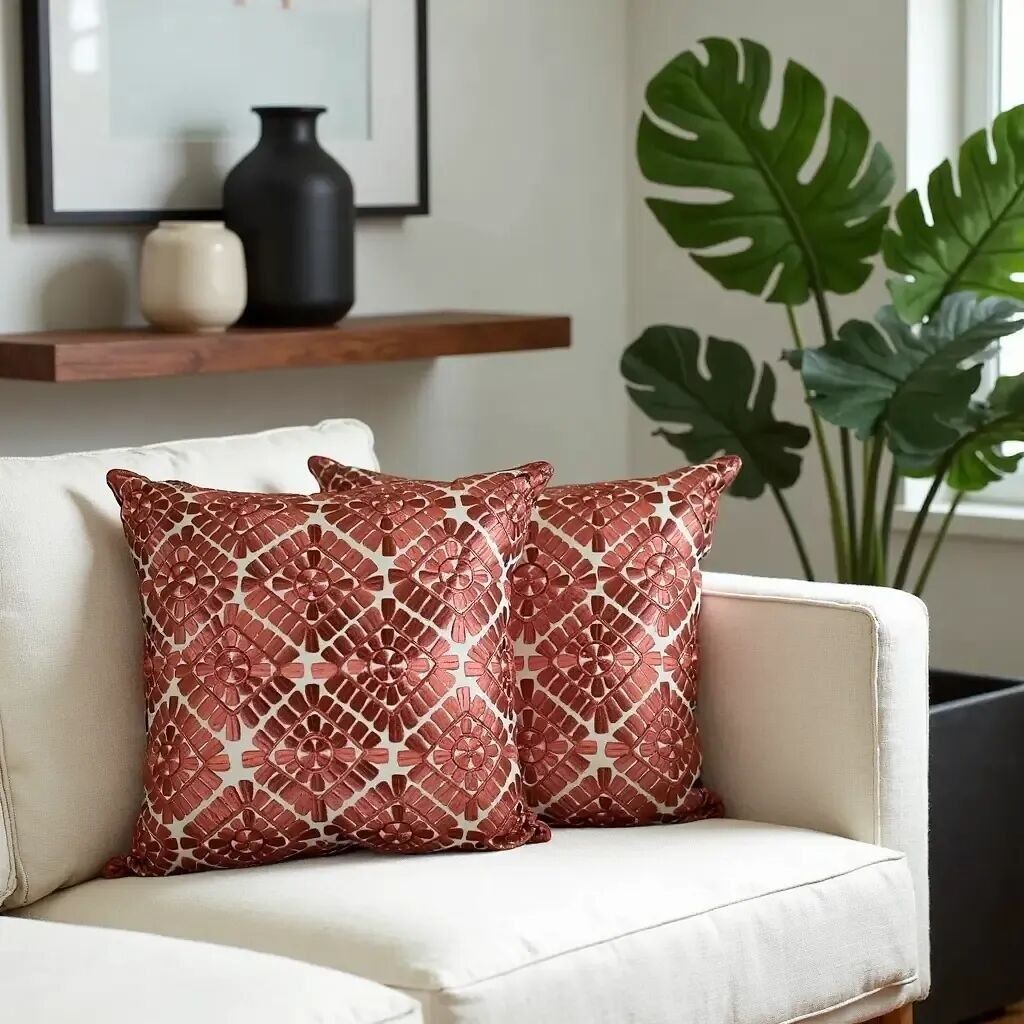 Elegant 18×18 Pillow Covers with Geometric Embroidery
