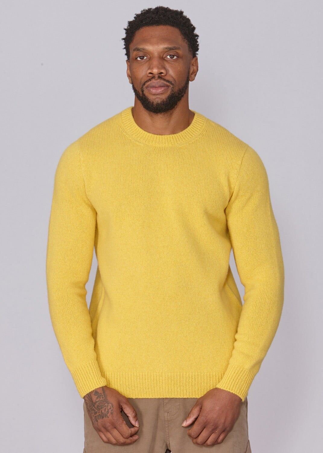 Shetland Wool Mens Crew Neck Jumper - Yellow