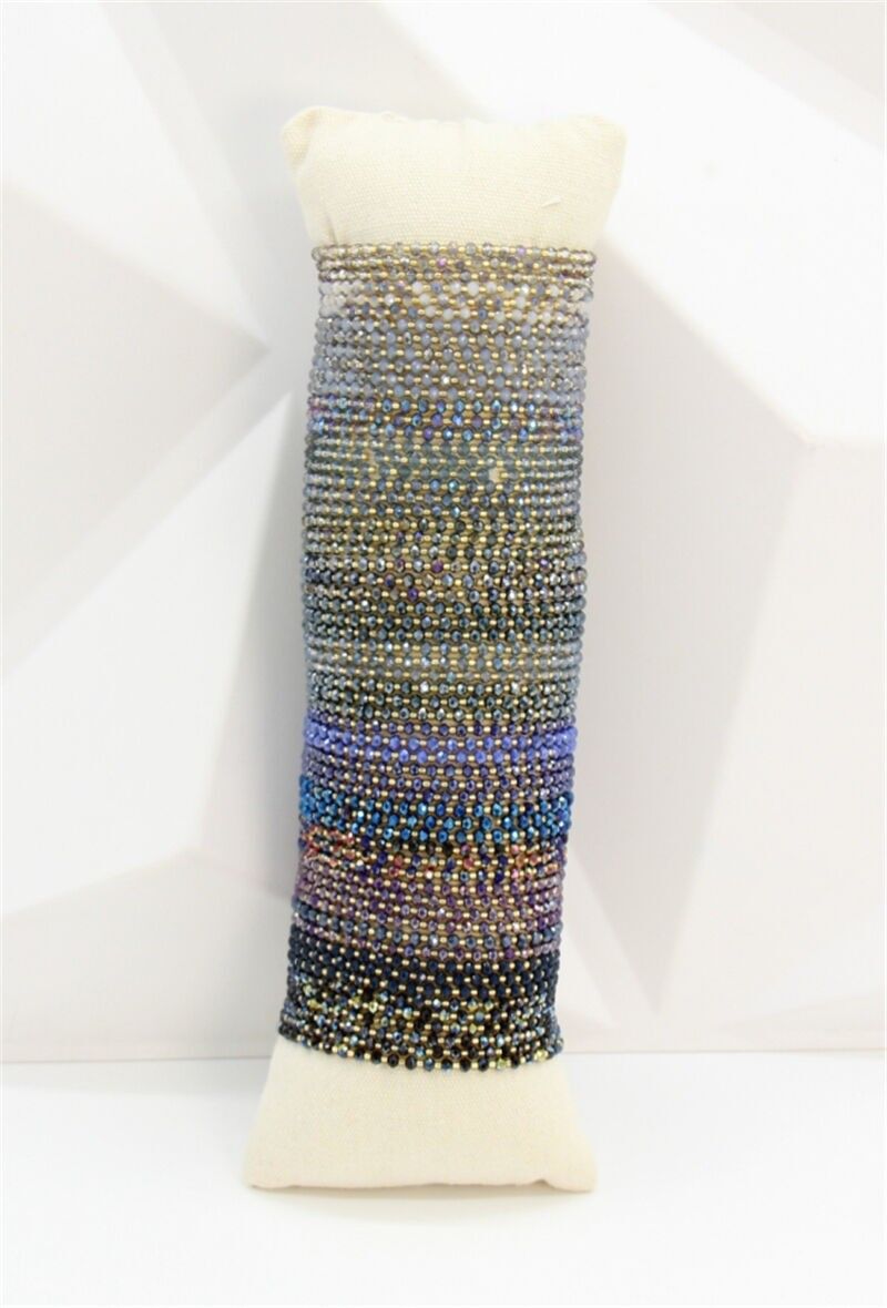 Lot 60 Bracelets Élastiques en Perles de Verre Bleu Nuit, Violet & Doré – Présentoir Offert
