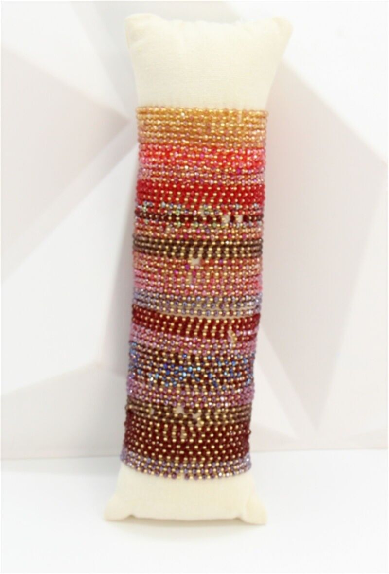 Lot 60 Bracelets Élastiques en Perles de Verre Rouge, Rose & Doré – Présentoir Offert