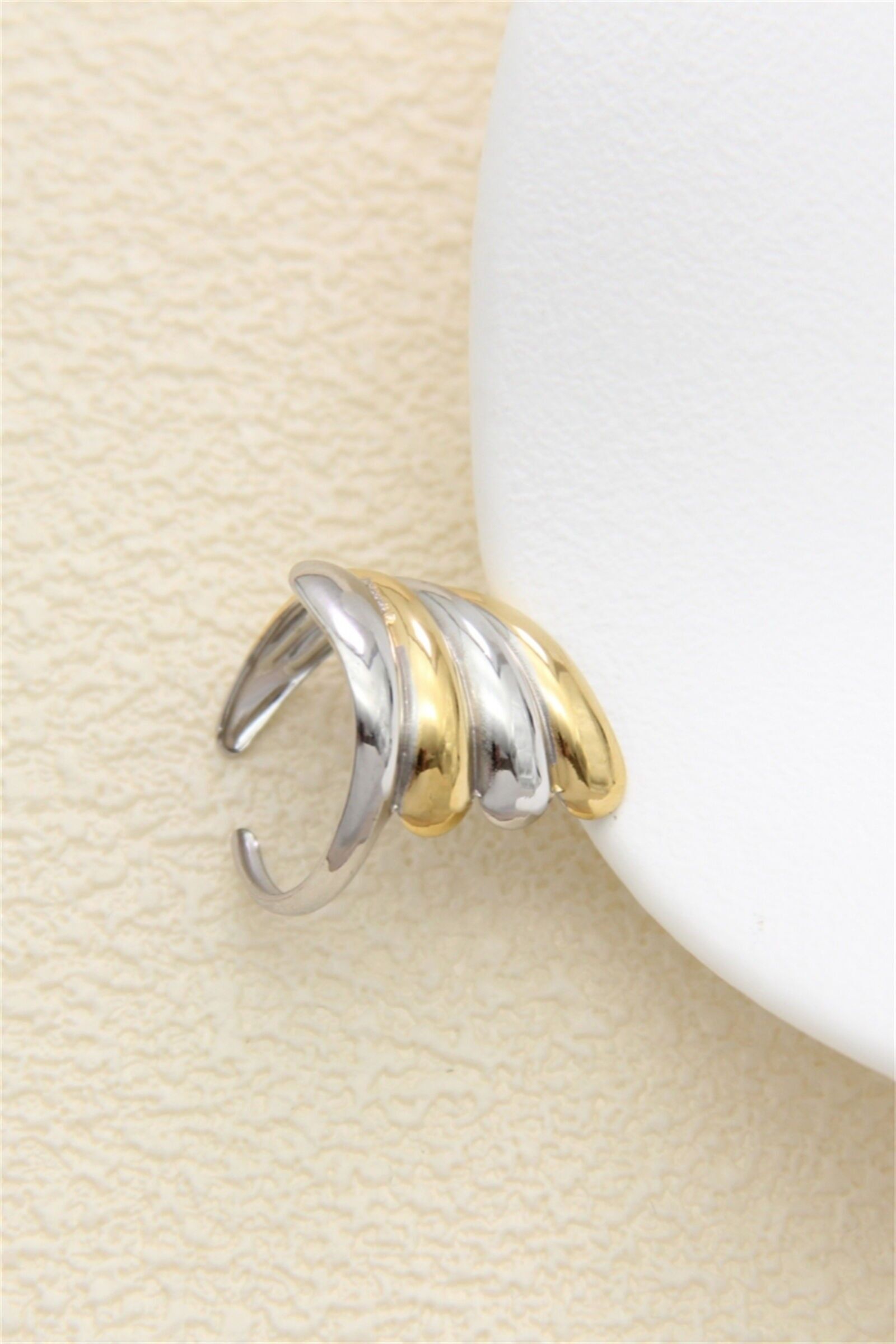 Bague Bicolore en Acier Inoxydable Doré & Argenté – Design Moderne Ajustable