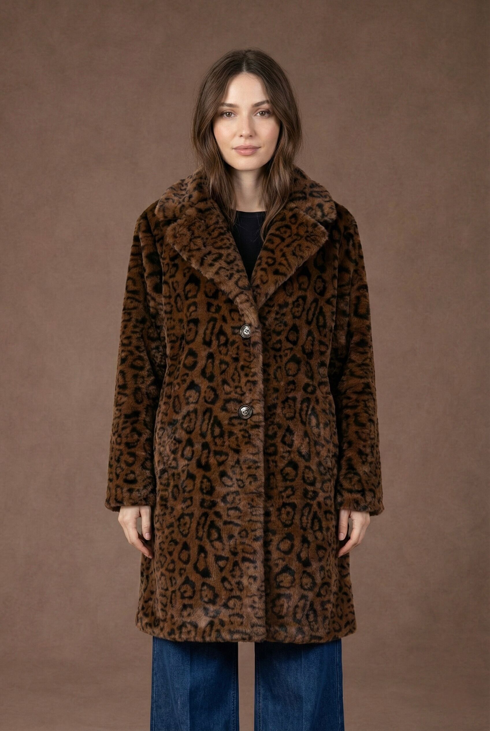 Manteau Long Fausse Fourrure Imprimé Leopard PV2566