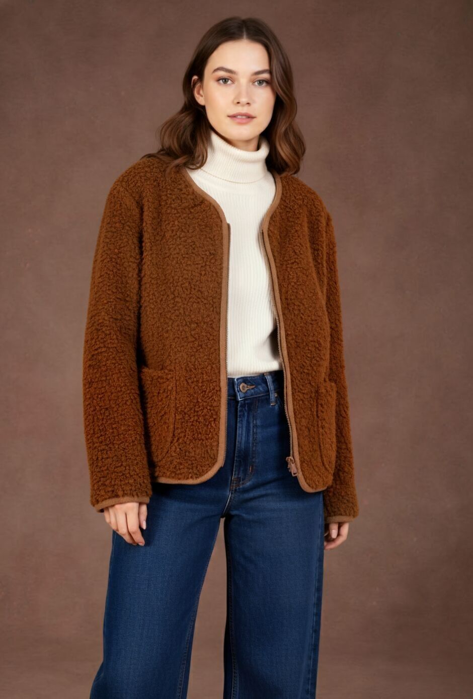 Veste zippée en moumoute bouclé effetto doudou PV2568