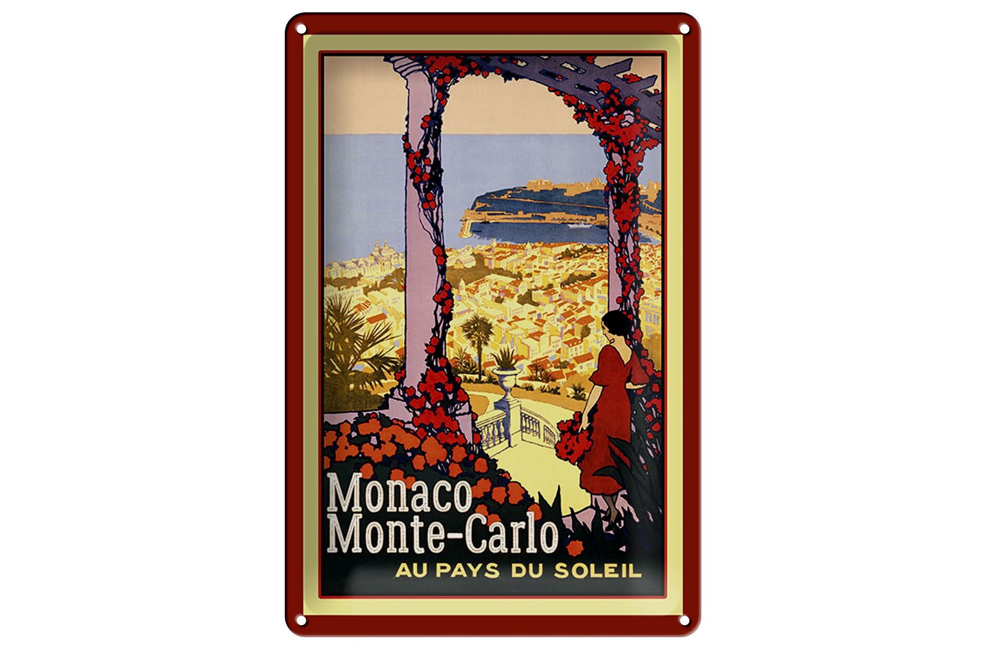 Blechschild Reise 12x18 cm Monaco Monte Carlo Au pays du soleil Deko Schild