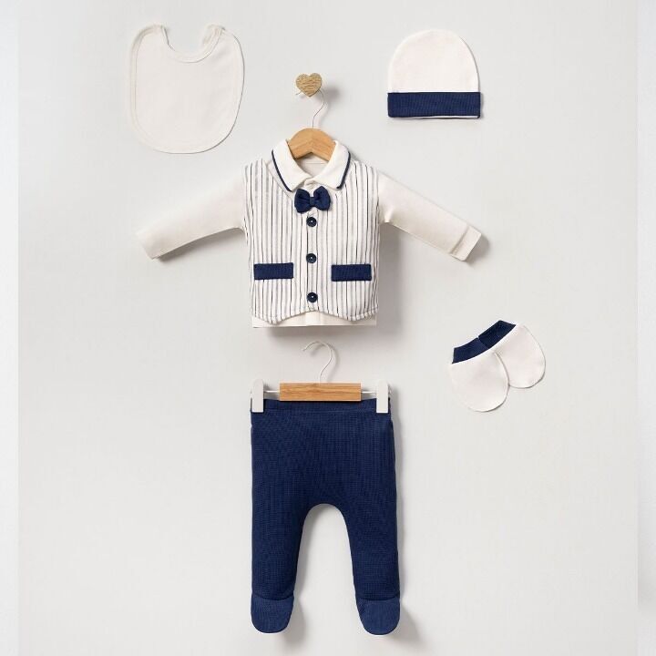 Lot de deux ensembles classiques 5 pièces pour bébé garçon avec nœud papillon, taille 0-3 mois.