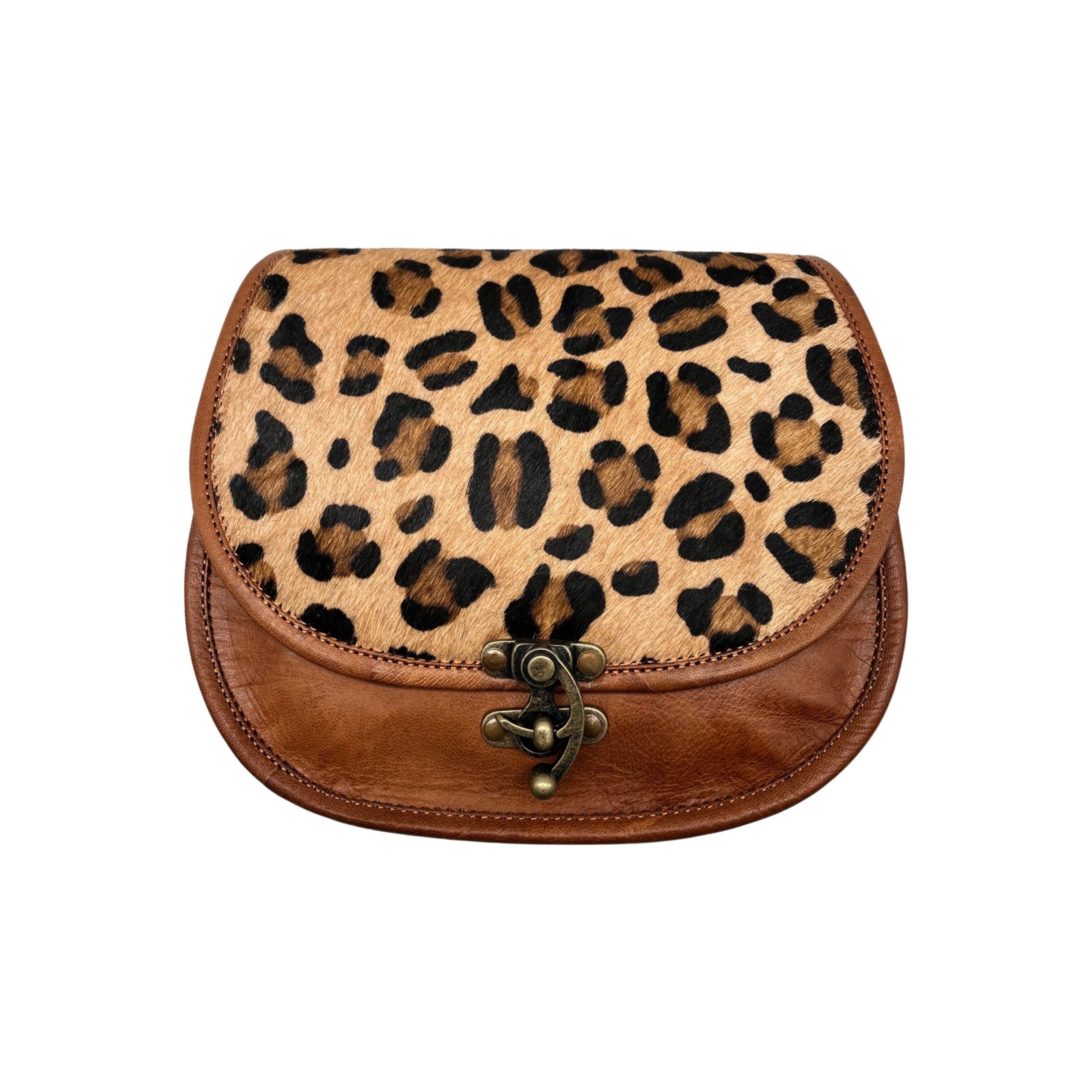 BORSA A TRACOLLA IN PELLE CON FINITURA LEOPARDATA MEERA