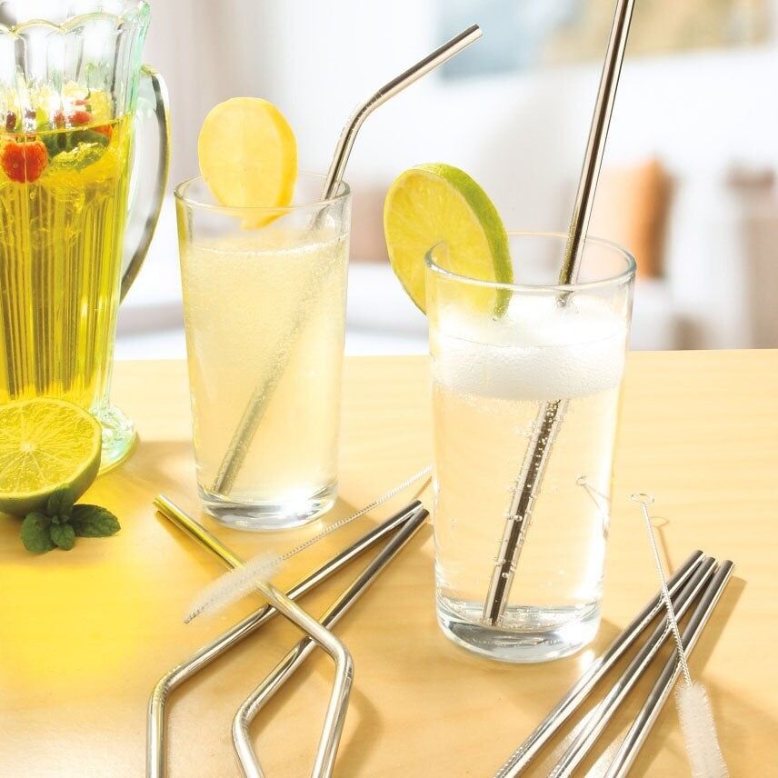 Set of 8 Reusable Stainless Steel Straws